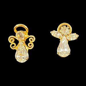 Vintage Angels-Goldtone & Crystal 1 Lapel or Collar Pin or Brooch & 1 Pendant